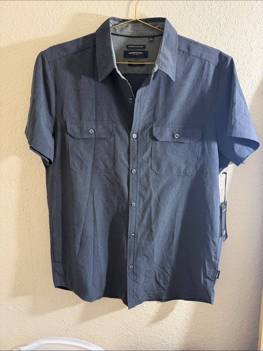 Kenneth Cole Short Sleeve Button-Down Shirt in Charcoal Blue